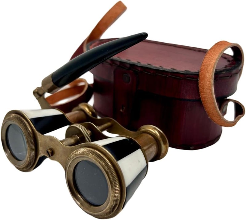 Brass Pocket Binoculars with Leather Case Vintage Nautical Spyglass for Collectors & Maritime Lightweight Antique Finish Brass for Outdoor Adventures & Home Décor